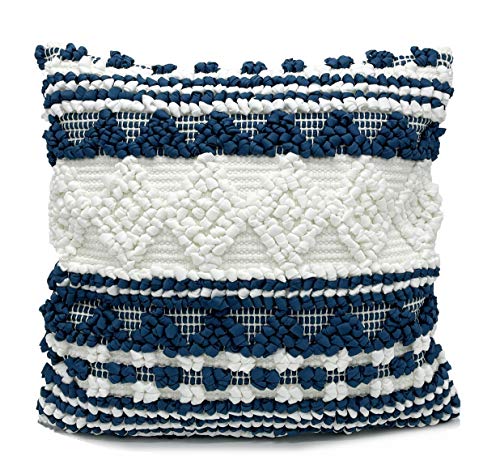 Fennco Styles Handmade Geometric Cotton Blend Decorative Throw Pillow Cover 18" W x 18" L - White Woven Pillow Case for Home, Couch, Bedroom, Bench and Office Décor
