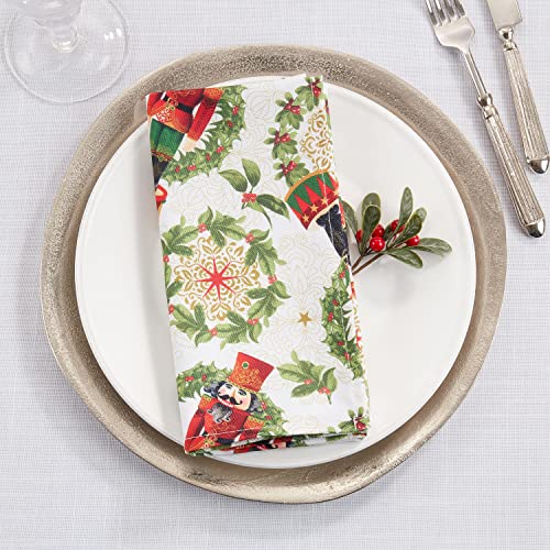 Fennco Styles Nutcracker Holiday Tablecloth 65" W X 84" L - Red & Green Solider Print Festive Table Cover for Christmas Décor, Dining Room, Banquet, Family Gathering and Special Events