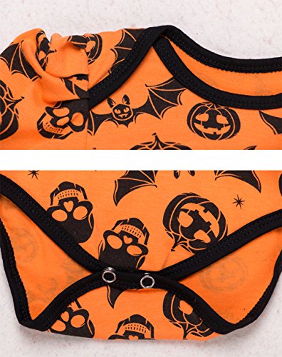 stylesilove Infant Baby Girls Pumpkin Long Sleeve Cotton Romper Tutu Dress and Headband 2pcs Fall Spooky Outfit