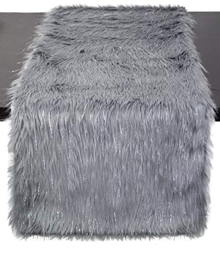 Fennco Styles Holiday Christmas Decorative Exquisite Faux Fur with Silver Metallic Thread Table Runner