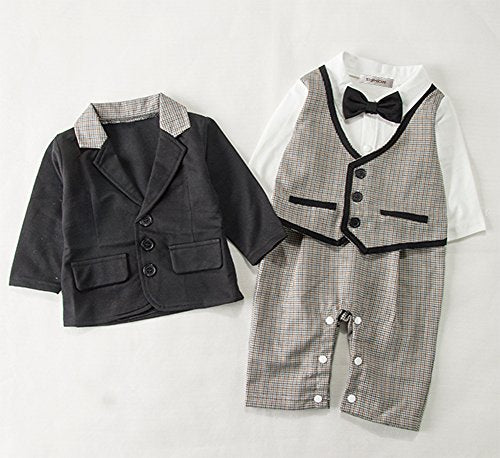 stylesilove Newborn Infant Toddler Baby Boy Tuxedo Romper Onesie and Jacket 2-Piece