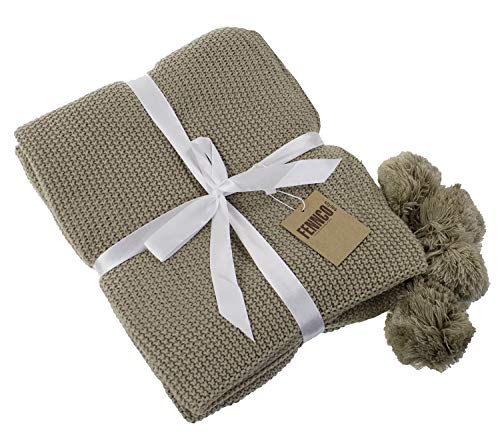 Fennco Styles Chunky Knit with Pom Pom Design Solid Color Throw Blanket 50" W X 60" L - 2 Colors