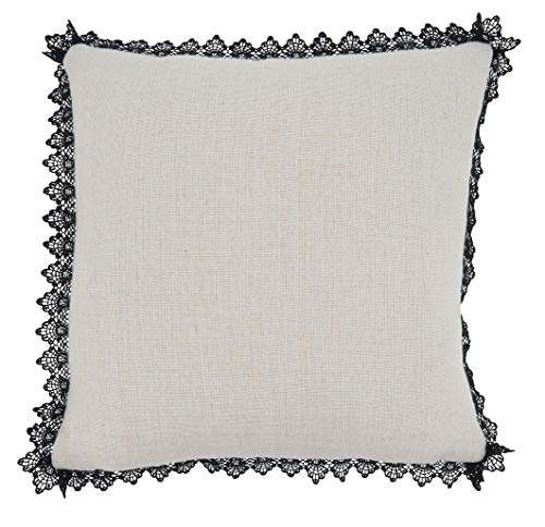 Fennco Styles Trick Or Treat Lace Trim Decorative Throw Pillow 16-Inch Square - Natural Cushion for Home, Couch, Living Room, Office and Halloween Decor