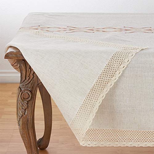 Fennco Styles Abstract Embroidery Lace Trim Table Linen Collection - Natural Table Cover for Home, Dining Room, Banquets, Holiday and Special Event