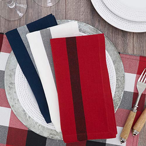 Fennco Styles Banded Design Cotton Cloth Napkins 20" W x 20" L, Set of 4 - Striped Dinner Napkins for Home Décor, Dining Table, Banquet, Family Gathering, Everyday Use, and Special Occasion