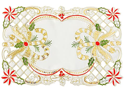 Fennco Styles Christmas Embroidered Holly Cloth Napkins 20" W x 20" L, Set of 4
