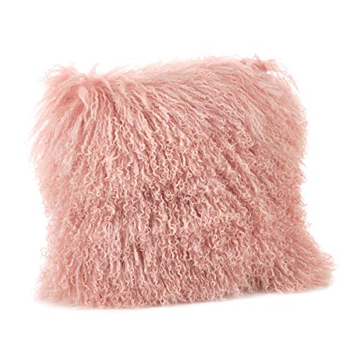 Fennco Styles Genuine Mongolian Lamb Fur Decorative Filled Throw Pillow - Soft Plush Wool Accent Pillow for Home, Couch, Living Room, Office and Holiday Décor