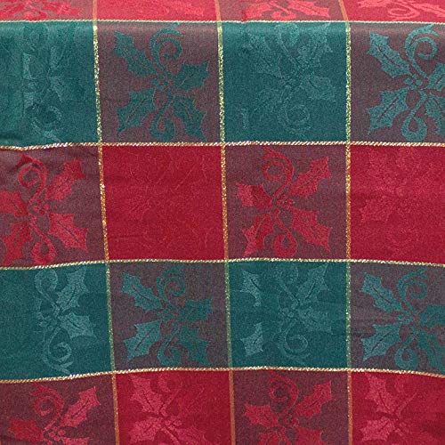 Fennco Styles Royal de Noël Collection Classic Plaid Jacquard Tablecloth – Red Green Tablecloth for Christmas Banquets, Family Gathering, Special Events and Home Décor