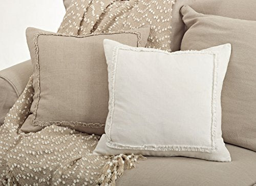 Fennco Styles Matilde Ruffled Design 100% Linen Decorative Down Filled Throw Pillow 20 x 20 Inch