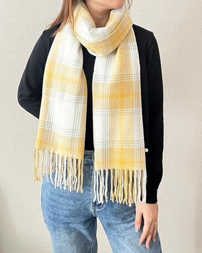 stylesilove Women Classic Plaid Fringe Cashmere Scarf Warm Ultra Soft Scarves Shawl Neck Wraps for All Season, 6 Colors