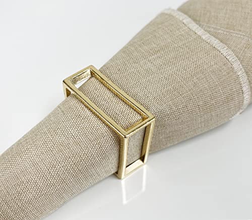 Fennco Styles Square Metal Frame Napkin Rings, Set of 4 - Gold Minimalist Bangle Napkin Holders for Home, Dining Room, Banquets, Family Gatherings, Holidays and Special Occasions