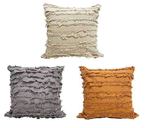 Fennco Styles Modern Fringe Stripe Cotton Decorative Throw Pillow Cover 17" W x 17" L - Cotton Cushion Case for Home, Farmhouse, Couch, Living Room, Bedroom and Office Décor