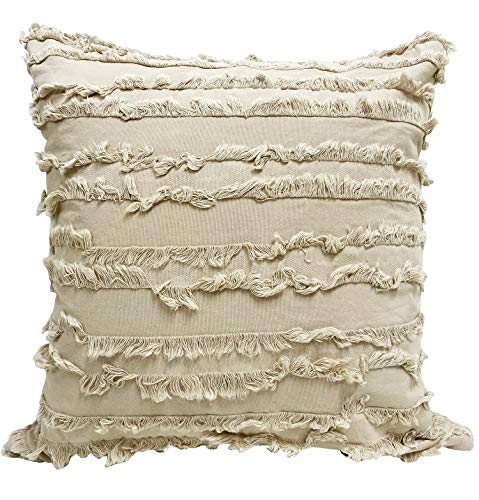 Fennco Styles Modern Fringe Stripe Cotton Decorative Throw Pillow Cover 17" W x 17" L - Cotton Cushion Case for Home, Farmhouse, Couch, Living Room, Bedroom and Office Décor