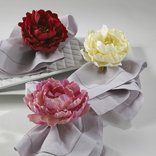 Fennco Styles Handmade Peony Napkin Rings, Set of 4 - Pink Flower Decorative Napkin Holders for Home, Dining Table, Banquet, Family Gathering, Holiday and Special Occasion