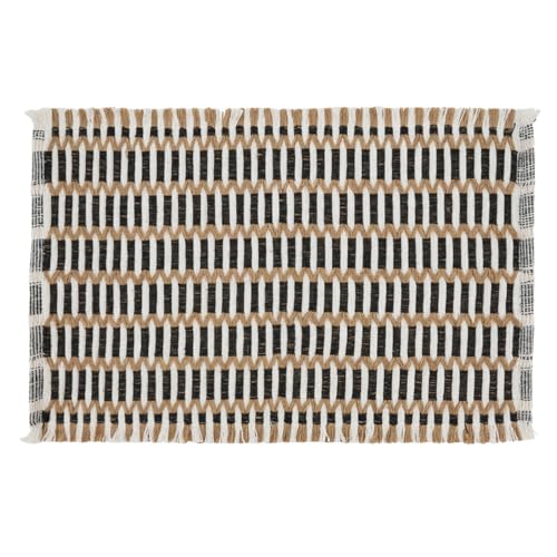 Fennco Styles Black & Natural Woven Stitch Table Runner 14" W X 72" L - Jute Blend Rustic Table Cover for Home Décor, Dining Table, Banquets, Holidays and Special Events