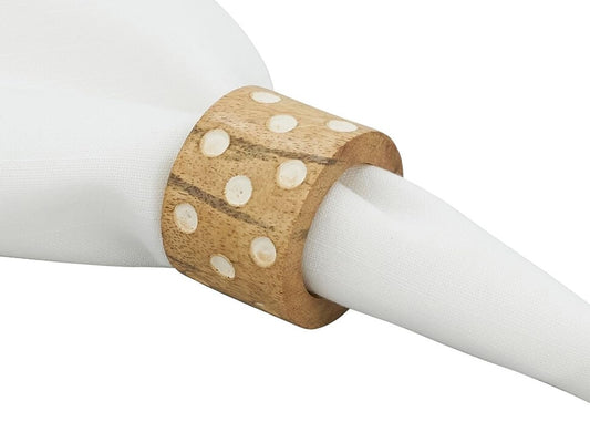 Fennco Styles Handcrafted Dot Design Wooden Napkin Rings, Set of 4 - Natural Decorative Rustic Wood Napkin Holders for Home, Dining Room, Banquet, Family Gathering, Holiday and Special Occasion