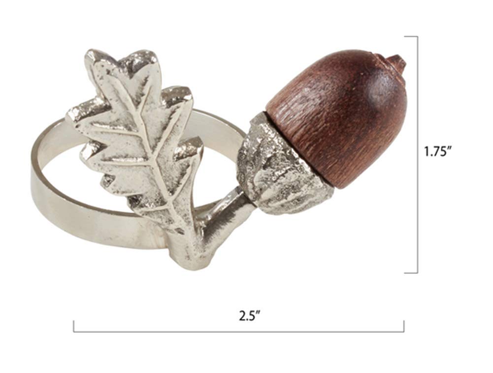 Fennco Styles Classic Acorn Design Napkin Rings, Set of 4 - Silver Brass Napkin Holders for Home, Dining Room Decor, Banquets, Family Gatherings and Special Occasions