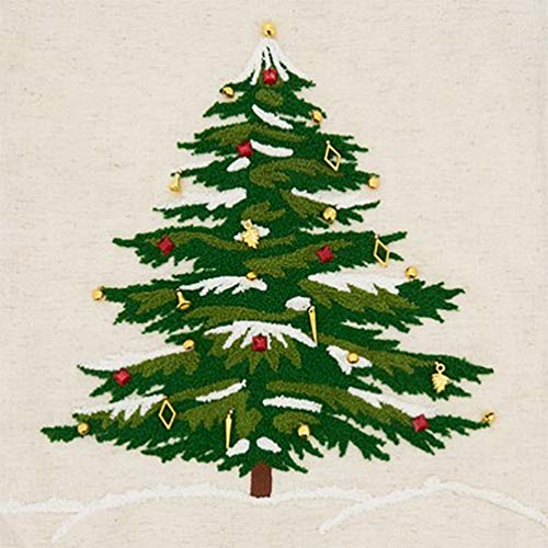Fennco Styles Embroidered Christmas Tree Cotton Table Runner 16" W x 72" L - Natural Festive Table Cover for Home Décor, Dining Table, Banquet, Holiday, Christmas and Special Occasion
