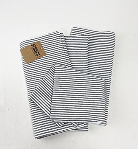 Fennco Styles Simple Ticking Stripes 100% Pure Cotton Placemats 13 x 19 Inch, Set of 4