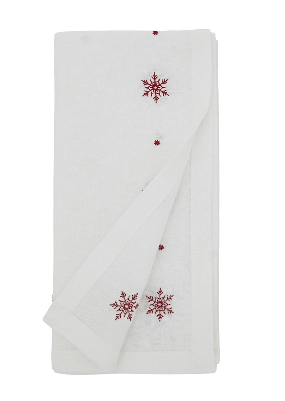 Fennco Styles White Embroidered Snowflake Christmas Table Runner 16" W x 72" L - Red Cotton Table Cover for Winter Holidays, Home Décor and Family Gatherings