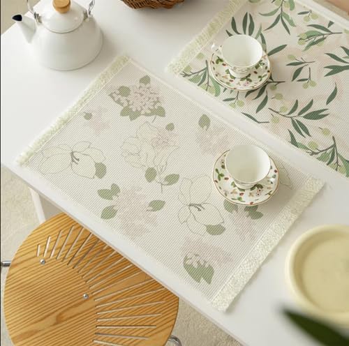 Fennco Styles Wildflowers Printed with Fringe Placemats 14" W x 19" L, Set of 4 - Pink Floral Table Mats for Dining Room, Banquets, Family Gatherings, and Holidays