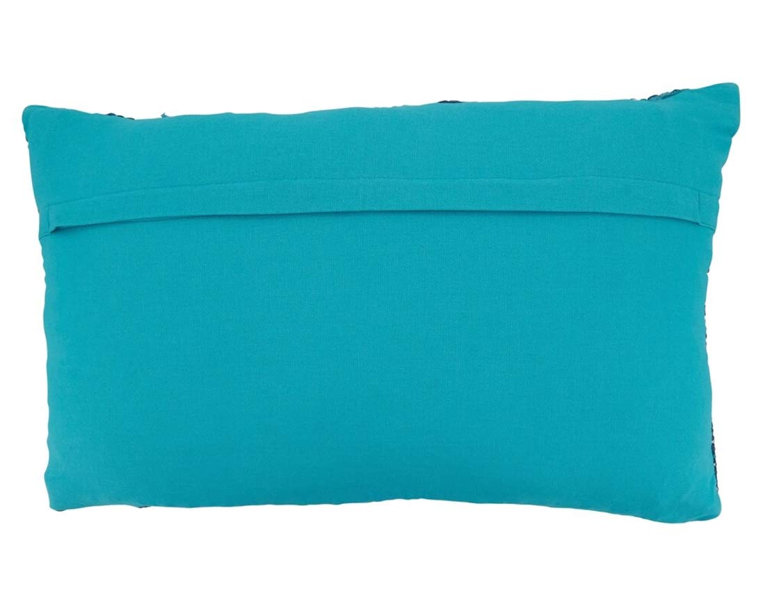 Fennco Styles Striped Chindi Decorative Cotton Filled Throw Pillow - Blue Textured Cushion for Home, Couch, Living Room and Office Décor