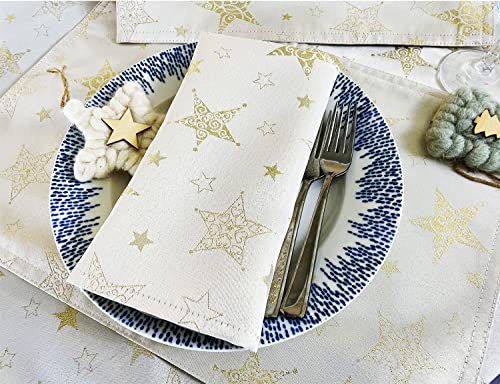 Fennco Styles Holiday Embroidered Metallic Star Tablecloth 70" W x 70" W - Ivory Woven Table Cover for Home Décor, Banquet, Family Gathering, Christmas, Special Occasion