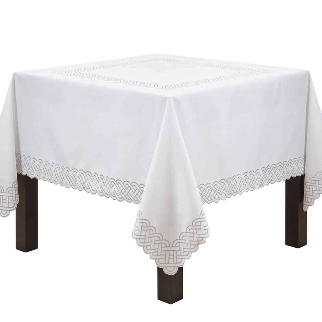 Fennco Styles Braid Emroidered Metallic Border Table Runner 16" W x 54" L - Silver Table Cover for Home Décor, Everyday Use, Christmas, Banquets and Special Events