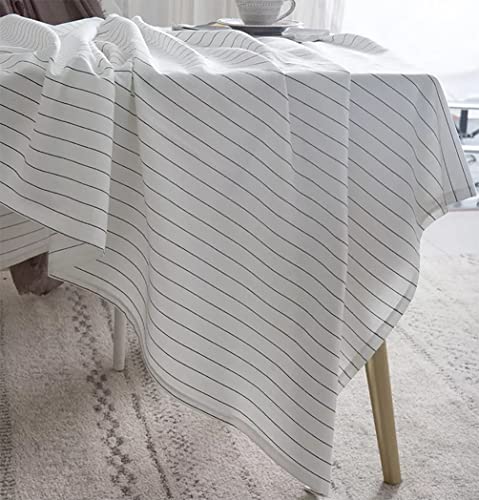 Fennco Styles Casual Pinstripe Cotton Tablecloth 55" W x 55" L - White Striped Rectangle Table Cover for Everyday Use, Home, Dining Room Décor, Banquets, Family Gathering and Special Occasions