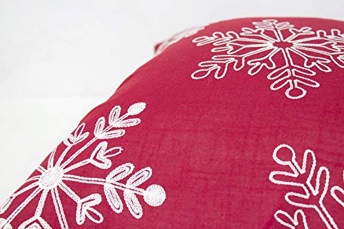 Fennco Styles Embroidered White Snowflake Christmas Tablecloth - Red Table Cover for Holiday Décor, Dinner Party, Banquets and Special Occasion