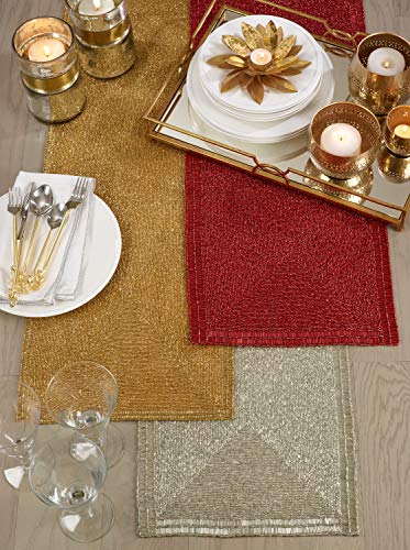 Fennco Styles Luxe Beaded Design Table Runner 13 x72 Inch - Gold Table Cover for Home Décor, Dinig Table, Banquets, Wedding and Special Events