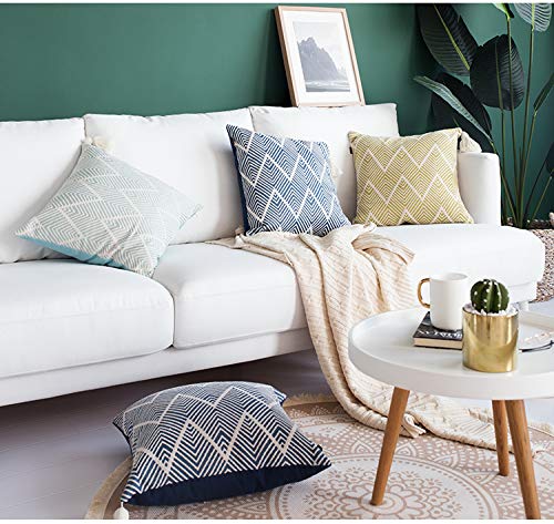 Fennco Styles Contemporary Chevron Tassel Cotton Blend Throw Pillow 18 x 18 Inch - Light Green Square Decorative Pillow for Couch, Bedroom and Living Room Décor