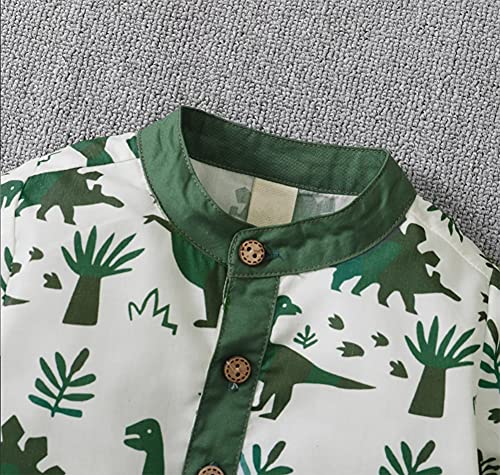Styles I Love Toddler Little Boys Green Dinosaurs Printed Henley Shirt and Shorts 2pcs Short Sleeve Outfit Summer Clothes