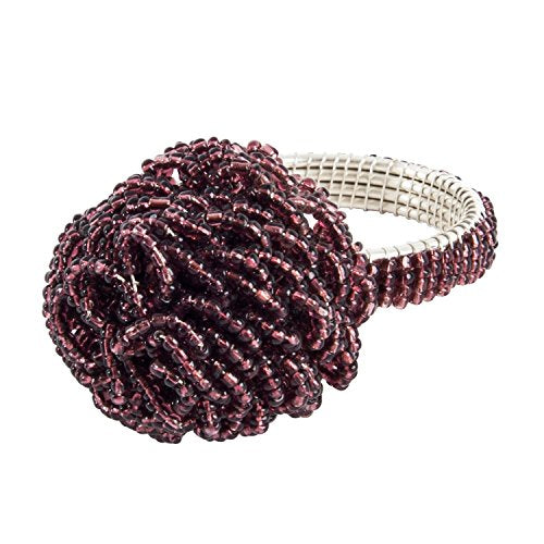 Fennco Styles Hand Beaded Flower Metal Design Napkin Rings, Set of 4 - Pewter Flower Decorative Napkin Holders for Home, Dining Room, Banquets, Weddings, Family Gatherings, Holidays and Special Occasions