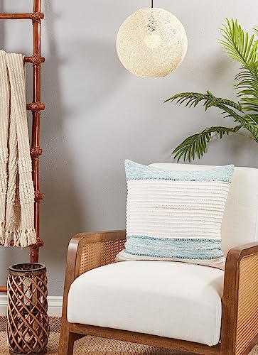 Fennco Styles Aqua Striped Deisgn Decorative Throw Pillow 20" W x 20" L - Neutral Cotton Blend Woven Textured Cushion for Home, Couch, Bedroom, Living Room and Office Décor