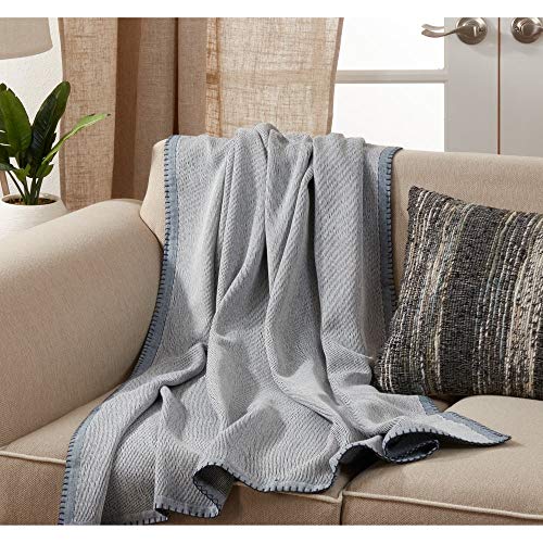 Fennco Styles Luxury Cotton Knit Whipstitch Throw Blanket 50" W X 60" L - Solid Blanket for Bed, Couch, Sofa, Home and Office Décor