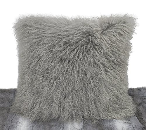 Fennco Styles Luxury Grade A Genuine Mongolian Lamb Fur Down Filled Decorative Throw Pillow