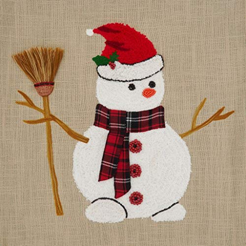 Fennco Styles Embroidered Snowman Christmas Cotton Table Runner 16" W x 72" L - Natural Festive Table Cover for Home Décor, Dining Table, Banquet, Holiday, Family Gathering and Special Occasion