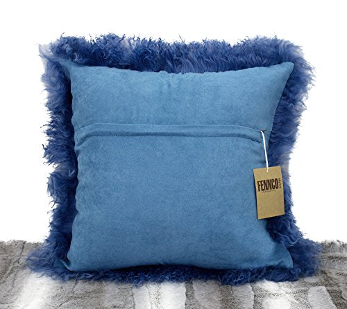 Fennco Styles Luxury Grade A Genuine Mongolian Lamb Fur Down Filled Decorative Throw Pillow