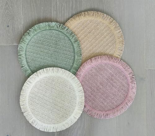 Fennco Styles Woven Round Fringe Solid Color Placemats 14" Round, Set of 4