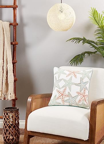 Fennco Styles Coastal Starfish Design Cotton Decorative Throw Pillow Cover 18" W x 18" L – Multicolor Seaside Cushion Case for Couch, Sofa, Bedroom, Office and Living Room Décor