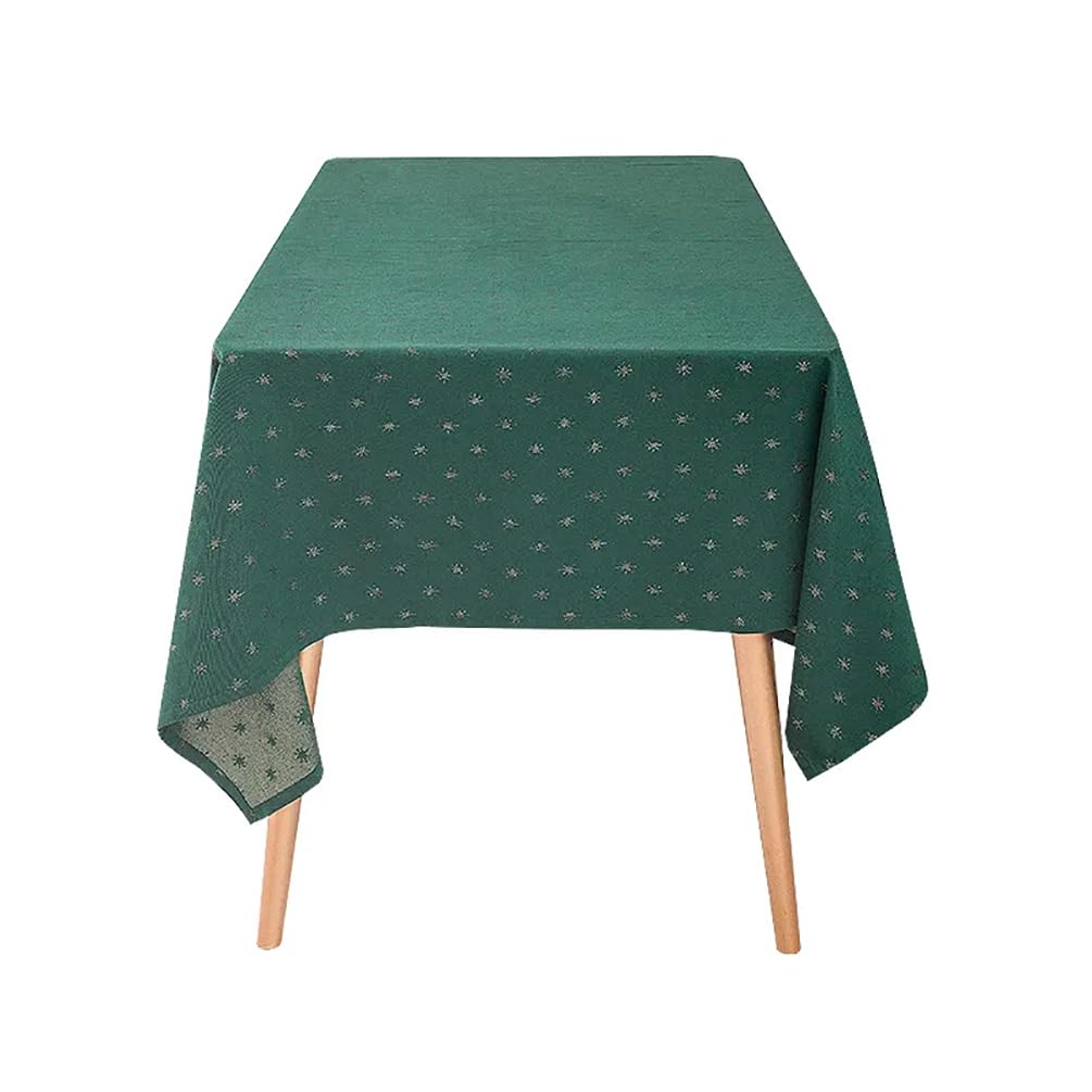 Fennco Styles Metallic Snowflake Holiday Design Jacquard Woven Tablecloth 60" W x 40" L - Green Christmas Table Cover for Home Décor, Winter Holidays, Dining Table, Banquets and Family Gathering