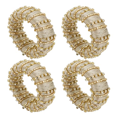Fennco Styles Glamorous Sparkle Beaded Napkin Rings, Set of 4 - Gold Elegant Napkin Holders for Home, Dining Table, Banquets Décor, Weddings and Special Occasions
