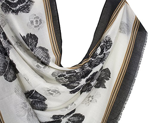 stylesilove Women Vintage Flower Frayed Edges Oversized Scarf Soft Shawl