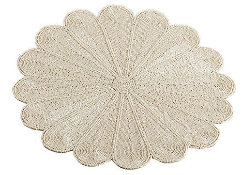 Fennco Styles Flower Design Handmade Beaded 15-inch Round Placemat - 1-Piece - Elegant Table Mat for Banquets, Family Gathering, Special Events and Home Décor