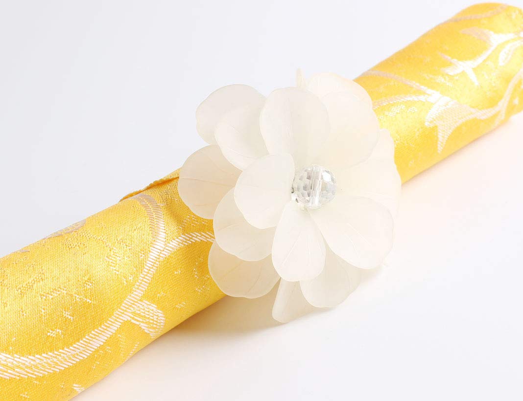 Fennco Styles Unique Translucent Petals Acrylic Flower Napkin Rings - Set of 4 (White)