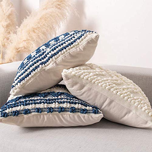 Fennco Styles Handmade Geometric Cotton Blend Decorative Throw Pillow Cover 18" W x 18" L - White Woven Pillow Case for Home, Couch, Bedroom, Bench and Office Décor