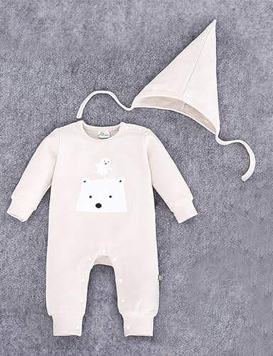 stylesilove Polar Bear Unisex Baby Boys and Girls Coverall Cotton Romper and Hat 2-piece Fall Winter Clothing Set