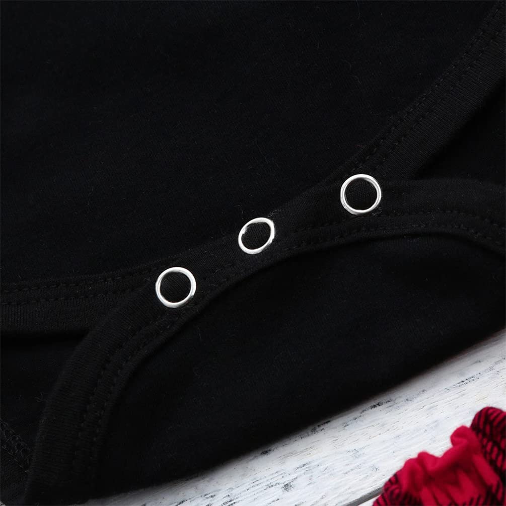 stylesilove Baby Girls Bowknot Short Sleeve Black Cotton Bodysuit, Plaid Skirt with Headband 3pcs Holiday Outfit