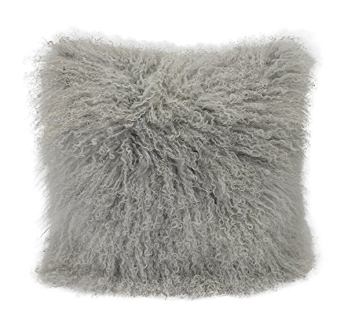 Fennco Styles Luxury Grade A Genuine Mongolian Lamb Fur Down Filled Decorative Throw Pillow
